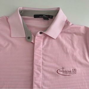 RLX Ralph‎ Lauren Polo Golf Pink White Striped Short Sleeve Large